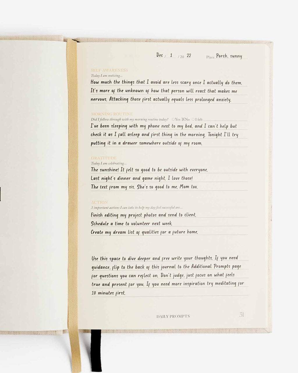 Notes to Mindfulness Journal – Linen | Guided Mindfulness Journal | Daily Reflection