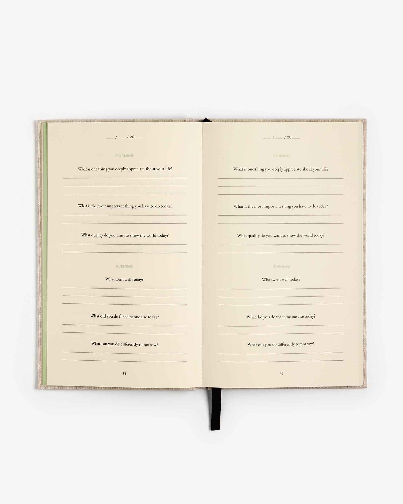 The Three Question Journal – Green | Daily Guided Journal | Mindfulness & Self-Reflection