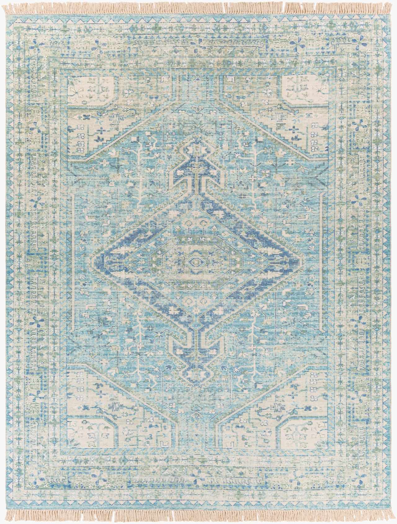 Byers Handmade Cotton-Blend Aqua Rug | Handwoven Area Rug | Boho Home Decor