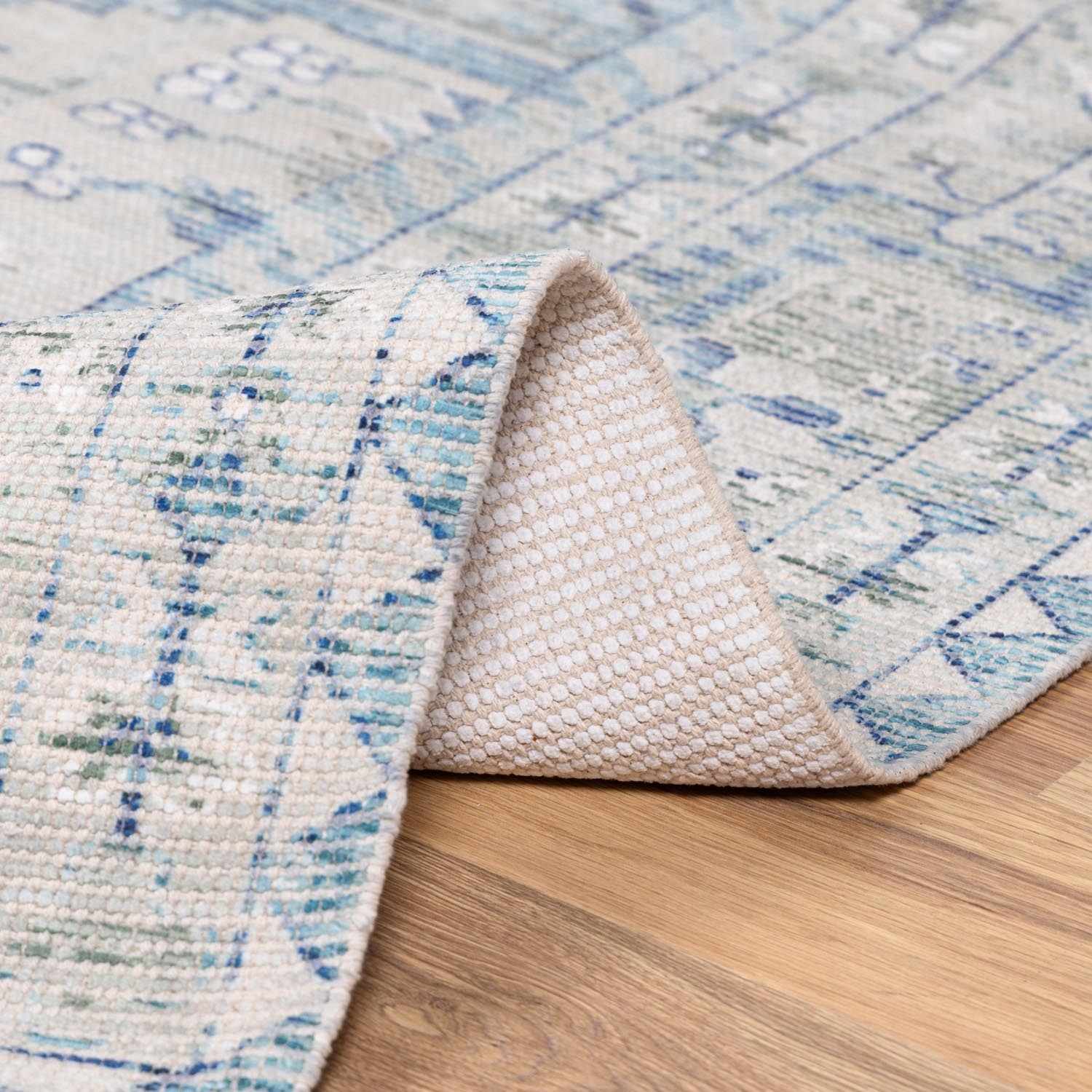 Byers Handmade Cotton-Blend Aqua Rug | Handwoven Area Rug | Boho Home Decor