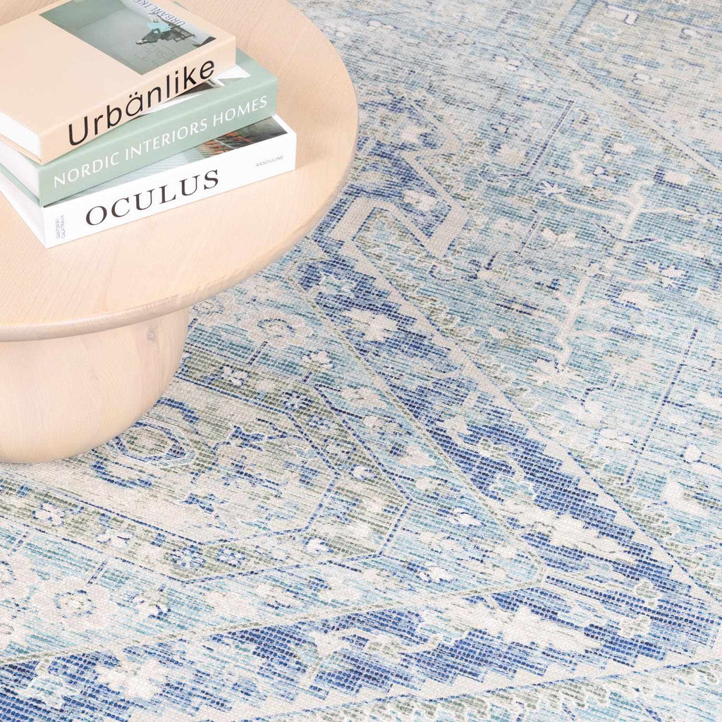 Byers Handmade Cotton-Blend Aqua Rug | Handwoven Area Rug | Boho Home Decor